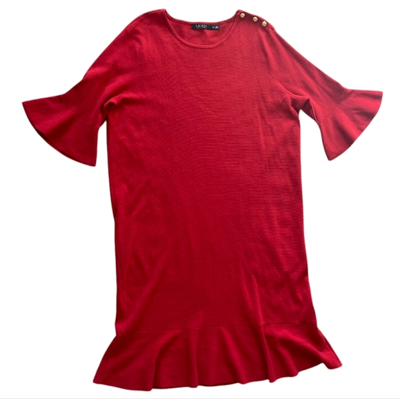 Lauren Ralph Lauren Red knit cotton blend midi sweater dress formal event 2X - Picture 3 of 15